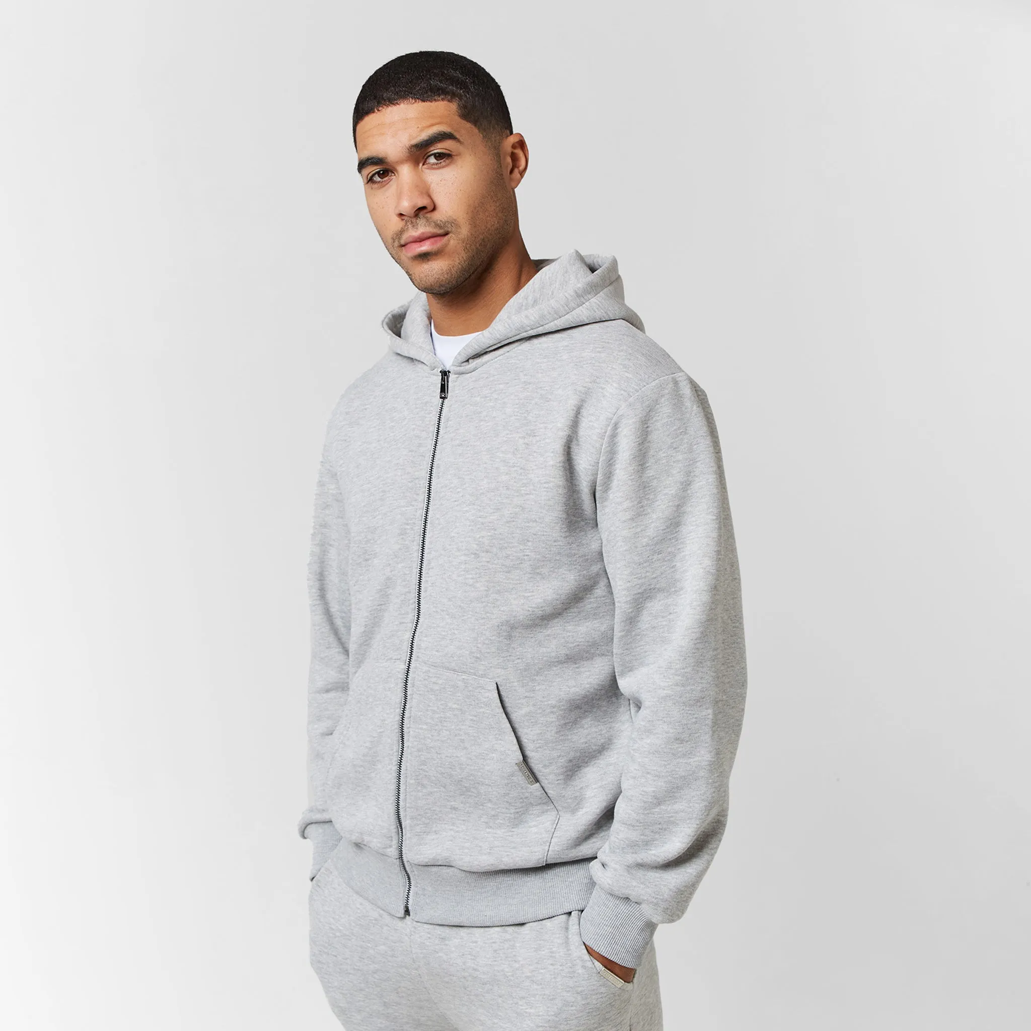 Relaxed Fit FZ Open Hem Tracksuit | Grey Marl