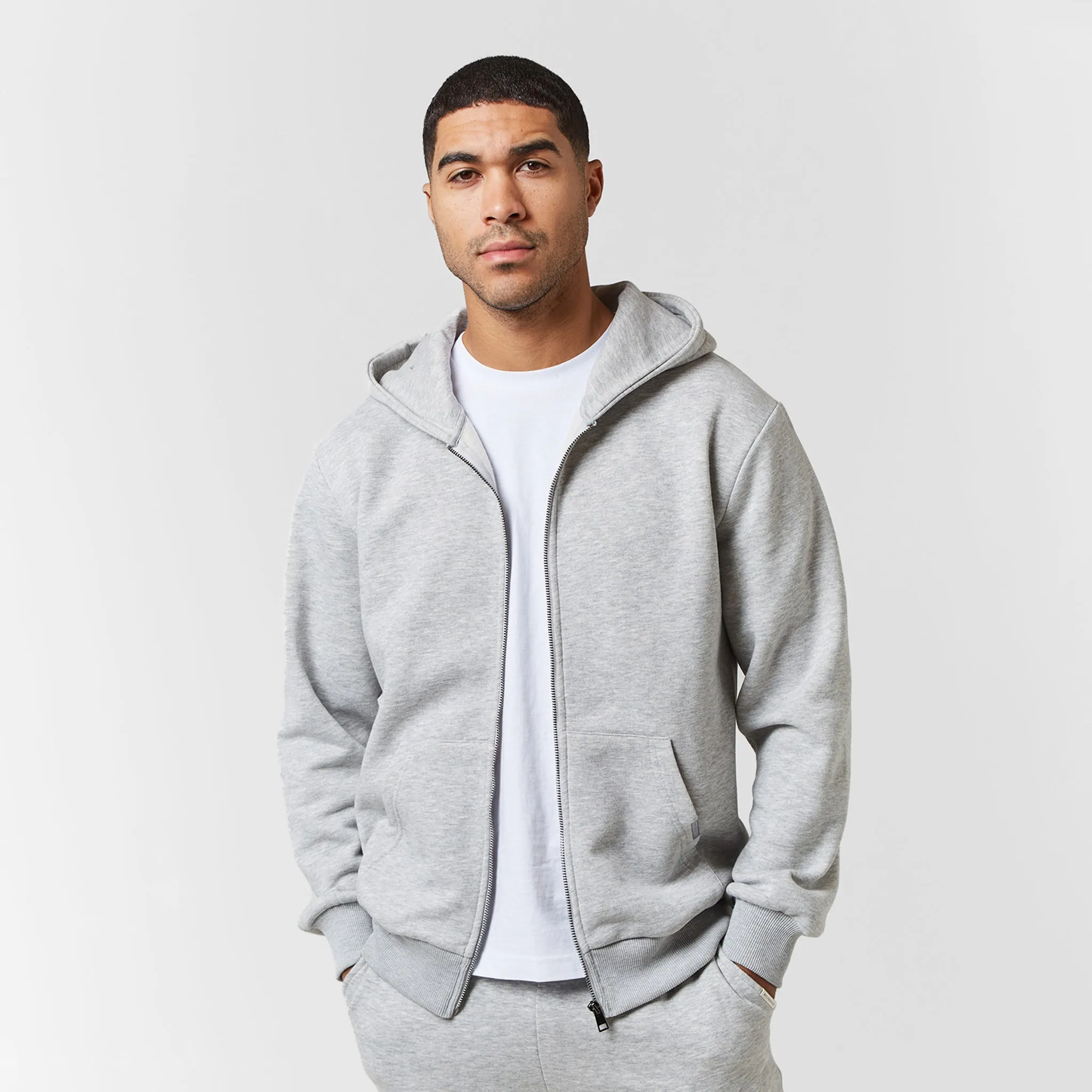 Relaxed Fit FZ Open Hem Tracksuit | Grey Marl