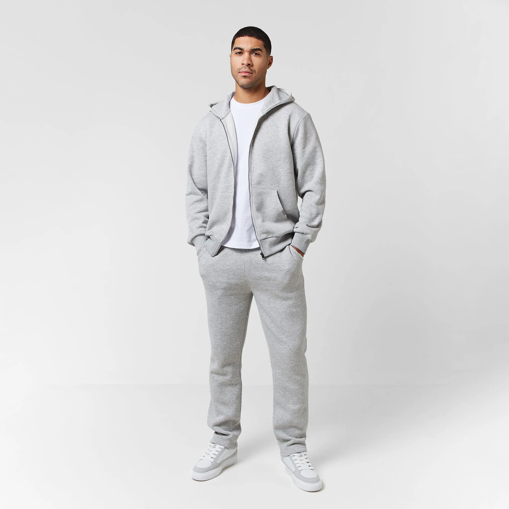 Relaxed Fit FZ Open Hem Tracksuit | Grey Marl