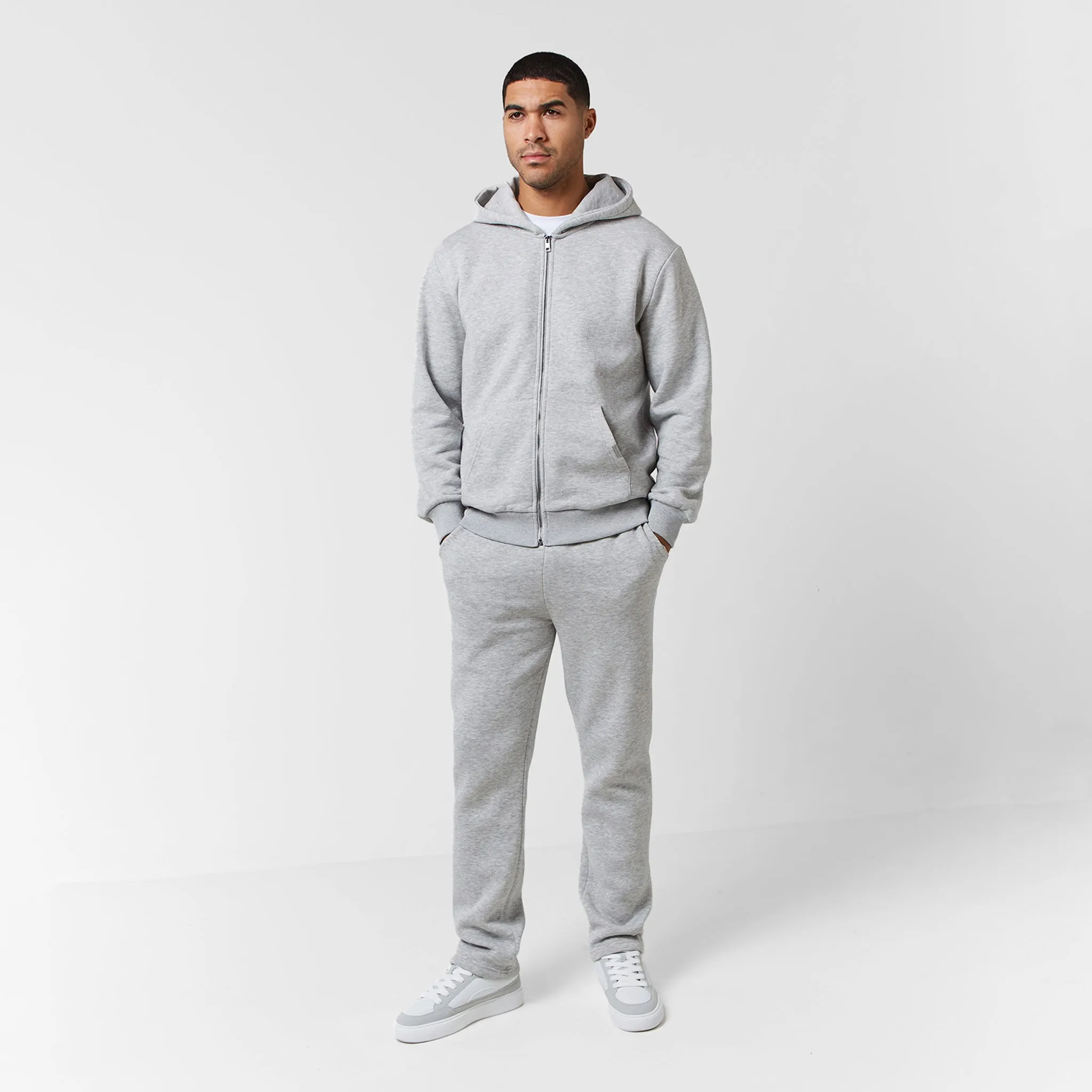 Relaxed Fit FZ Open Hem Tracksuit | Grey Marl