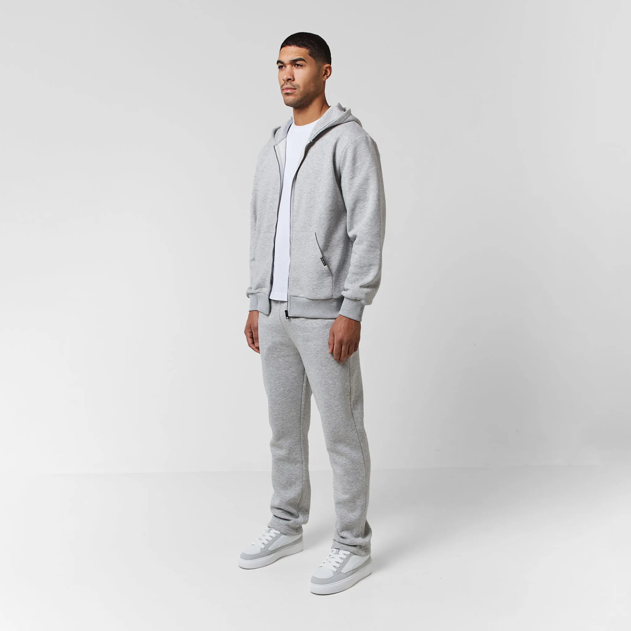 Relaxed Fit FZ Open Hem Tracksuit | Grey Marl