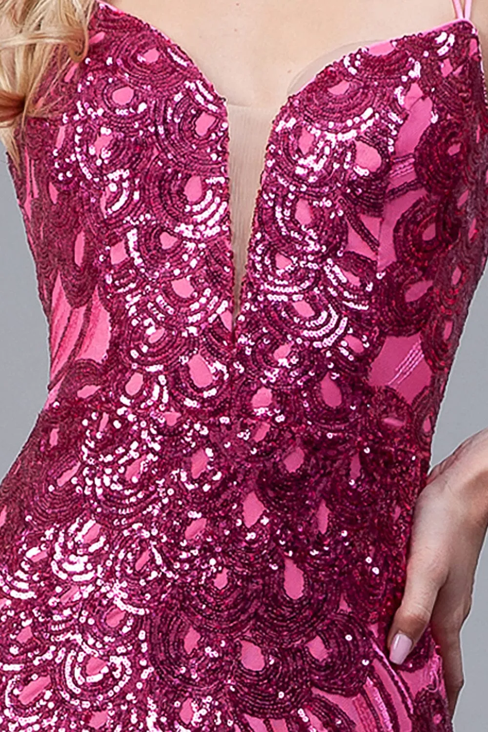 Sequin Print V-Neck Mermaid Gown by Amelia Couture 7021