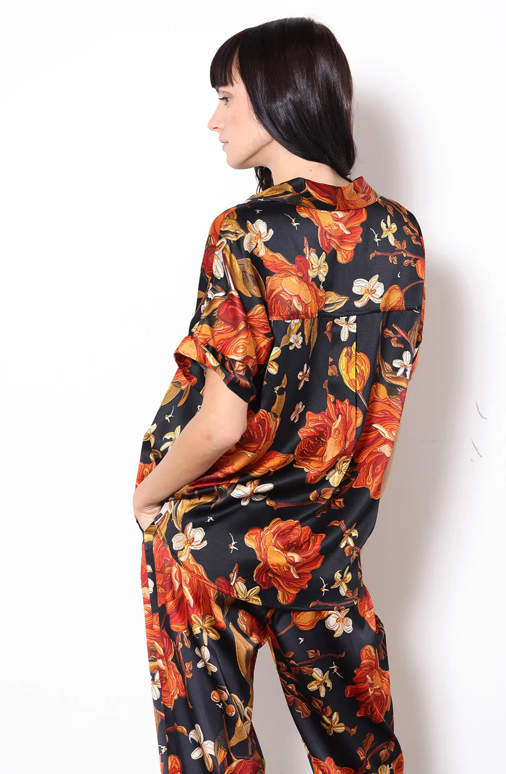 Short Sleeve Blouse   Embroidered Rose