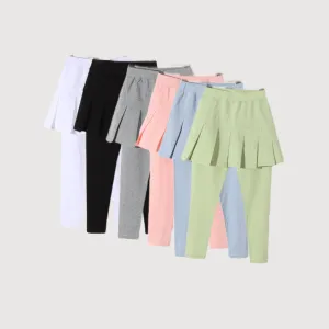 Solid Color Pleated S/S Skirt Leggings
