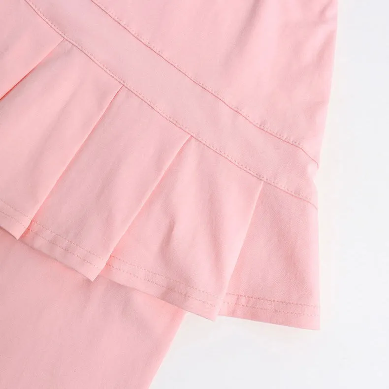 Solid Color Pleated S/S Skirt Leggings