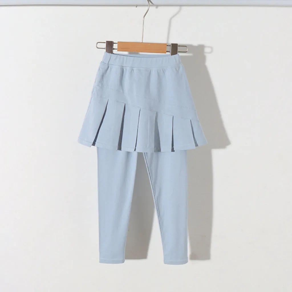 Solid Color Pleated S/S Skirt Leggings