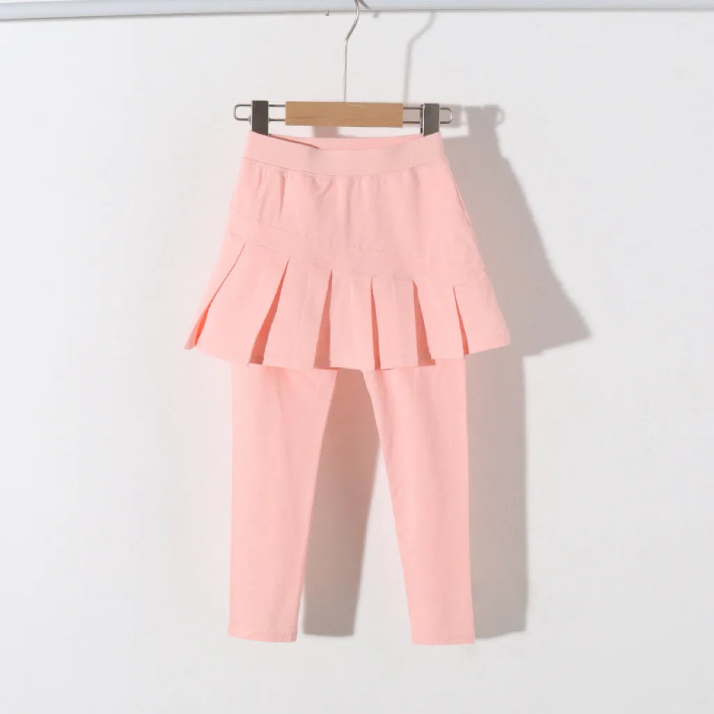 Solid Color Pleated S/S Skirt Leggings