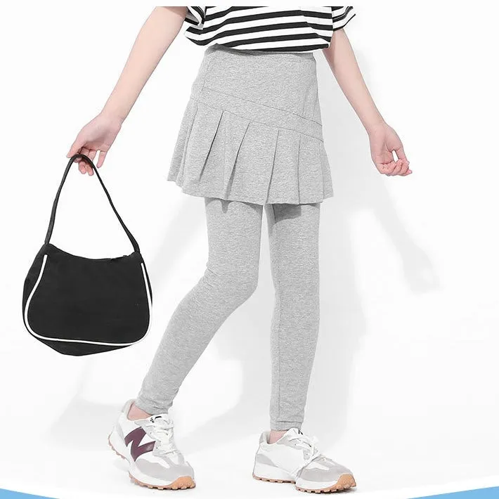 Solid Color Pleated S/S Skirt Leggings