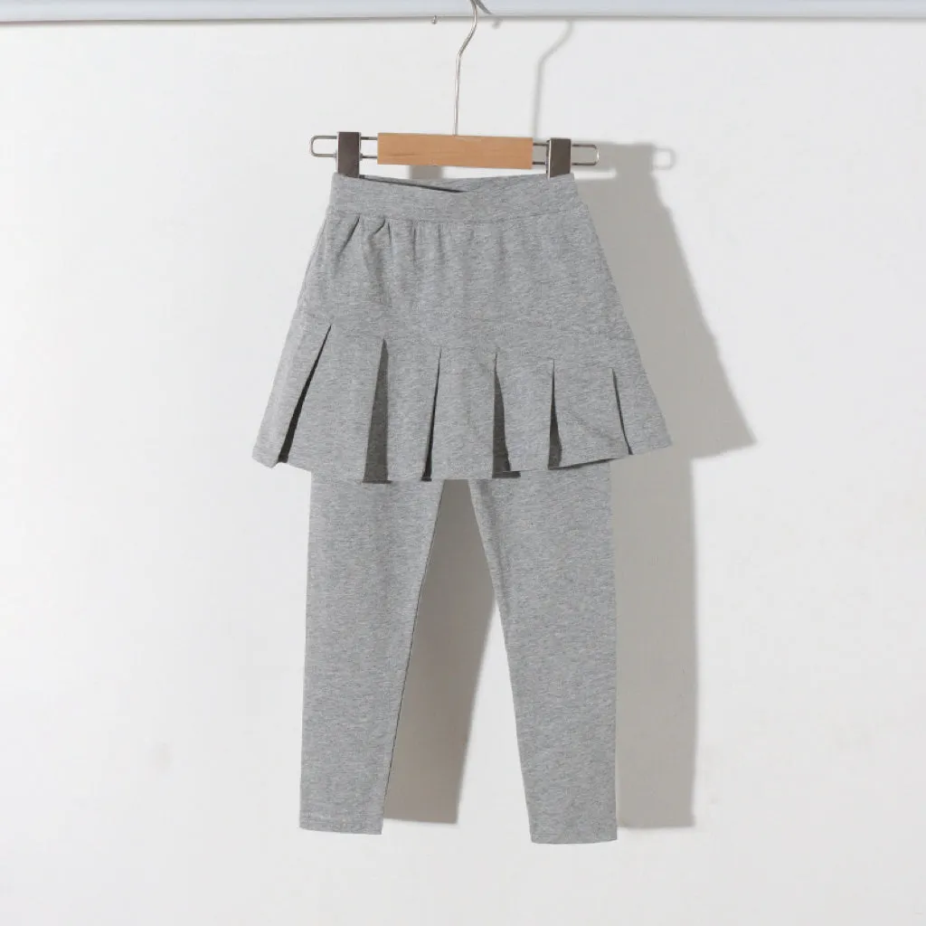 Solid Color Pleated S/S Skirt Leggings
