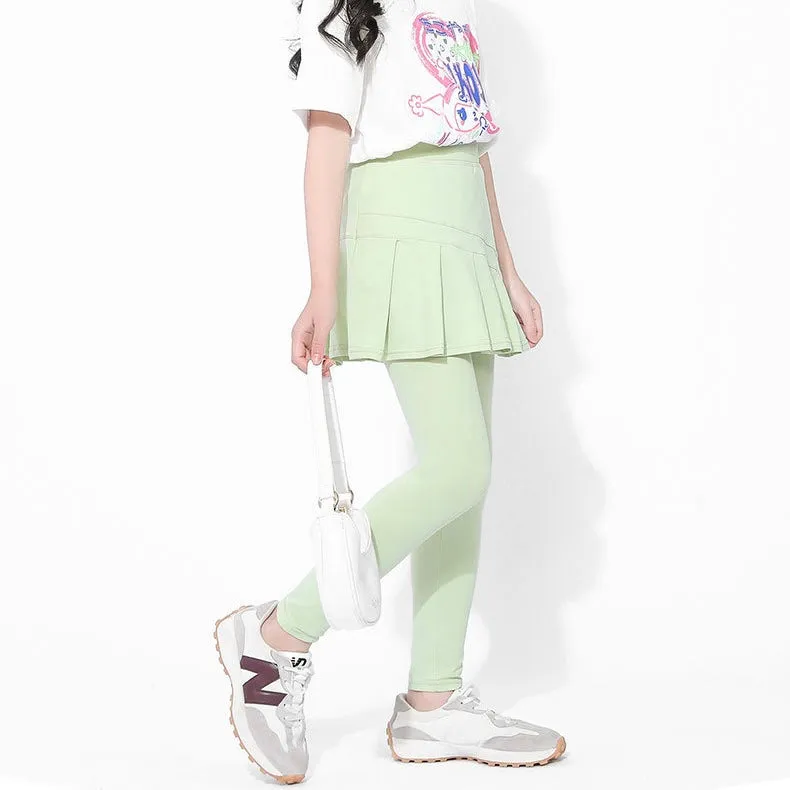 Solid Color Pleated S/S Skirt Leggings