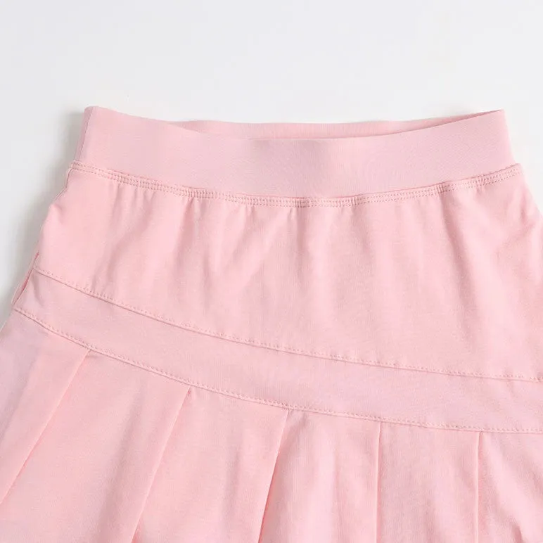 Solid Color Pleated S/S Skirt Leggings