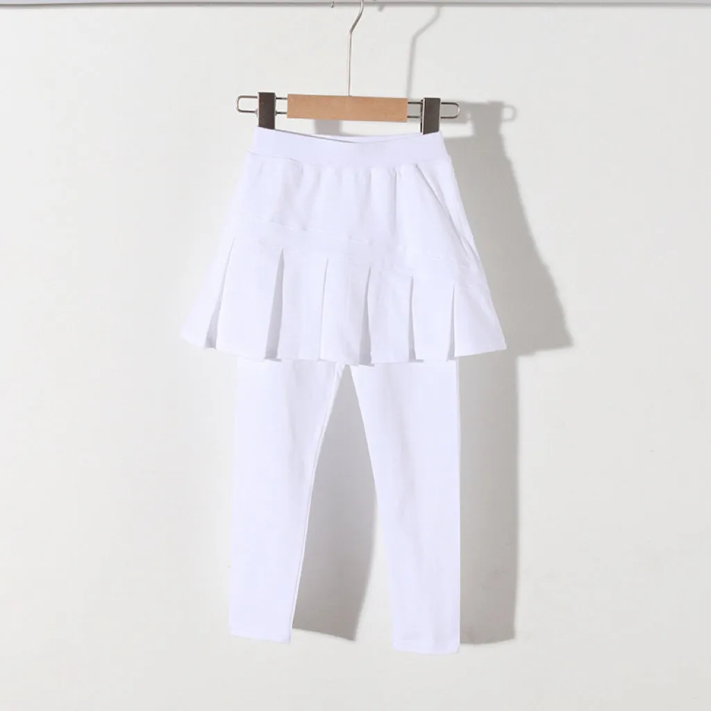 Solid Color Pleated S/S Skirt Leggings