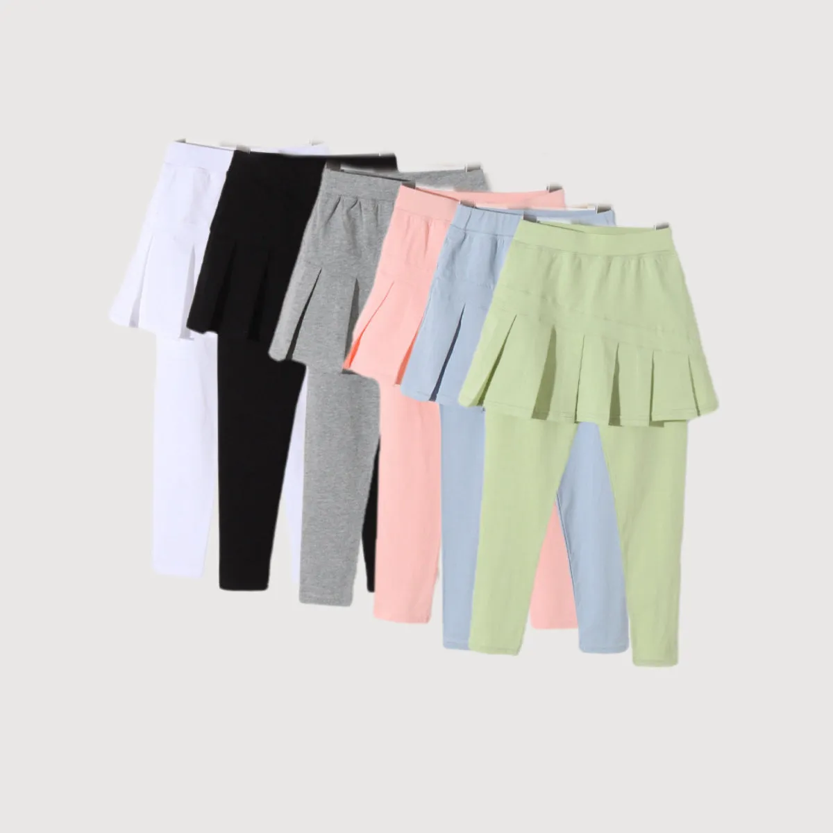 Solid Color Pleated S/S Skirt Leggings