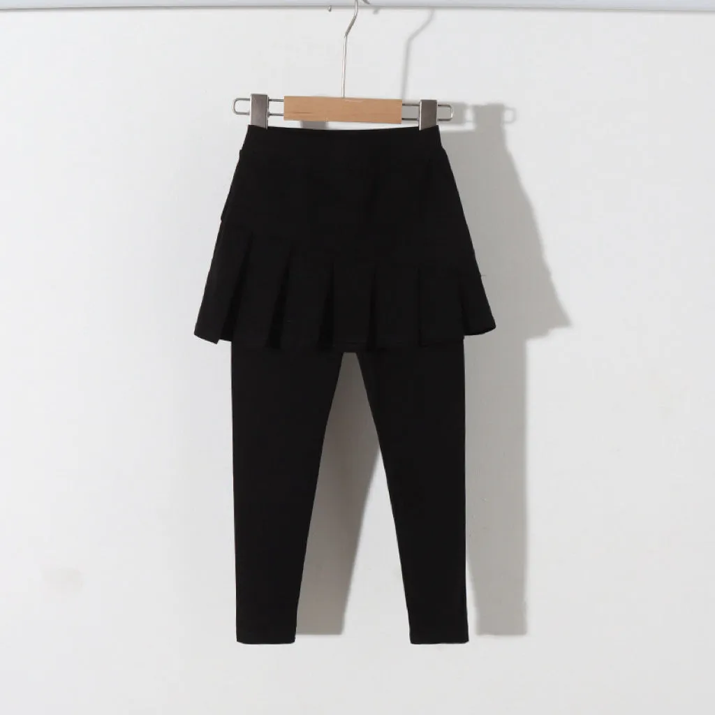 Solid Color Pleated S/S Skirt Leggings