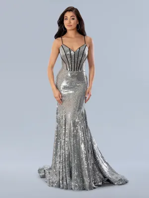 Stella Couture 24202 Long Sequin Mermaid Prom Dress Corset Formal Evening Gown v neck