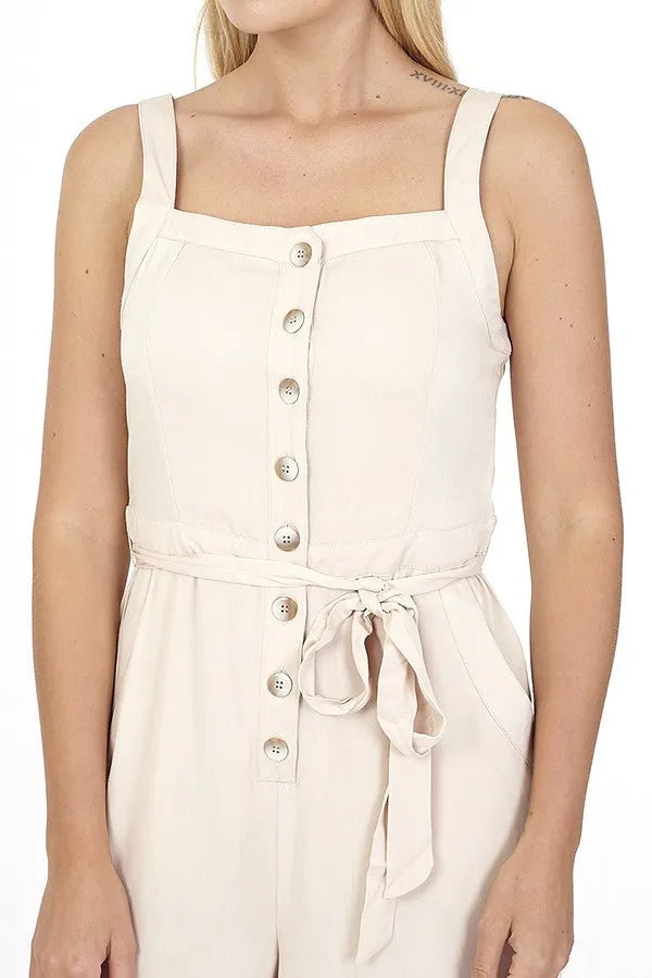 STRAPPY BUTTON UP WIDE LEG JUMPSUIT