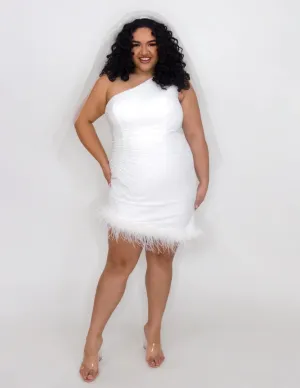 Sydneys Closest JK2401 Short Sequin Feather One Shoulder Plus size Cocktail Dress