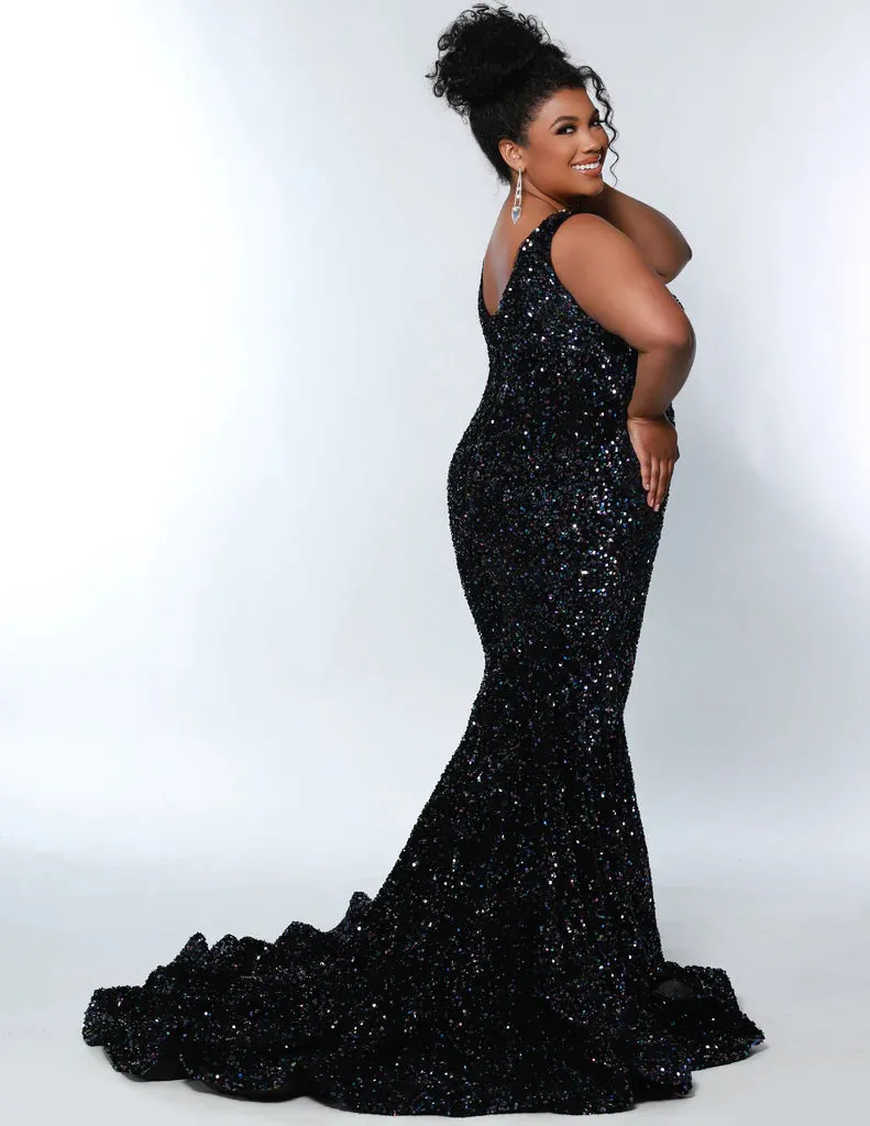 Sydney's Closet JK2308 Prom Dress Long Velvet Sequin Fitted Mermaid Plus Size Pageant Gown