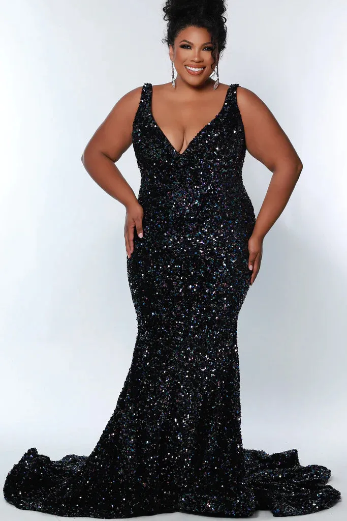 Sydney's Closet JK2308 Prom Dress Long Velvet Sequin Fitted Mermaid Plus Size Pageant Gown