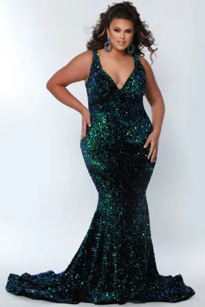Sydney's Closet JK2308 Prom Dress Long Velvet Sequin Fitted Mermaid Plus Size Pageant Gown