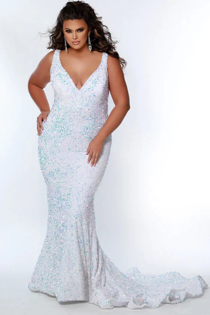 Sydney's Closet JK2308 Prom Dress Long Velvet Sequin Fitted Mermaid Plus Size Pageant Gown