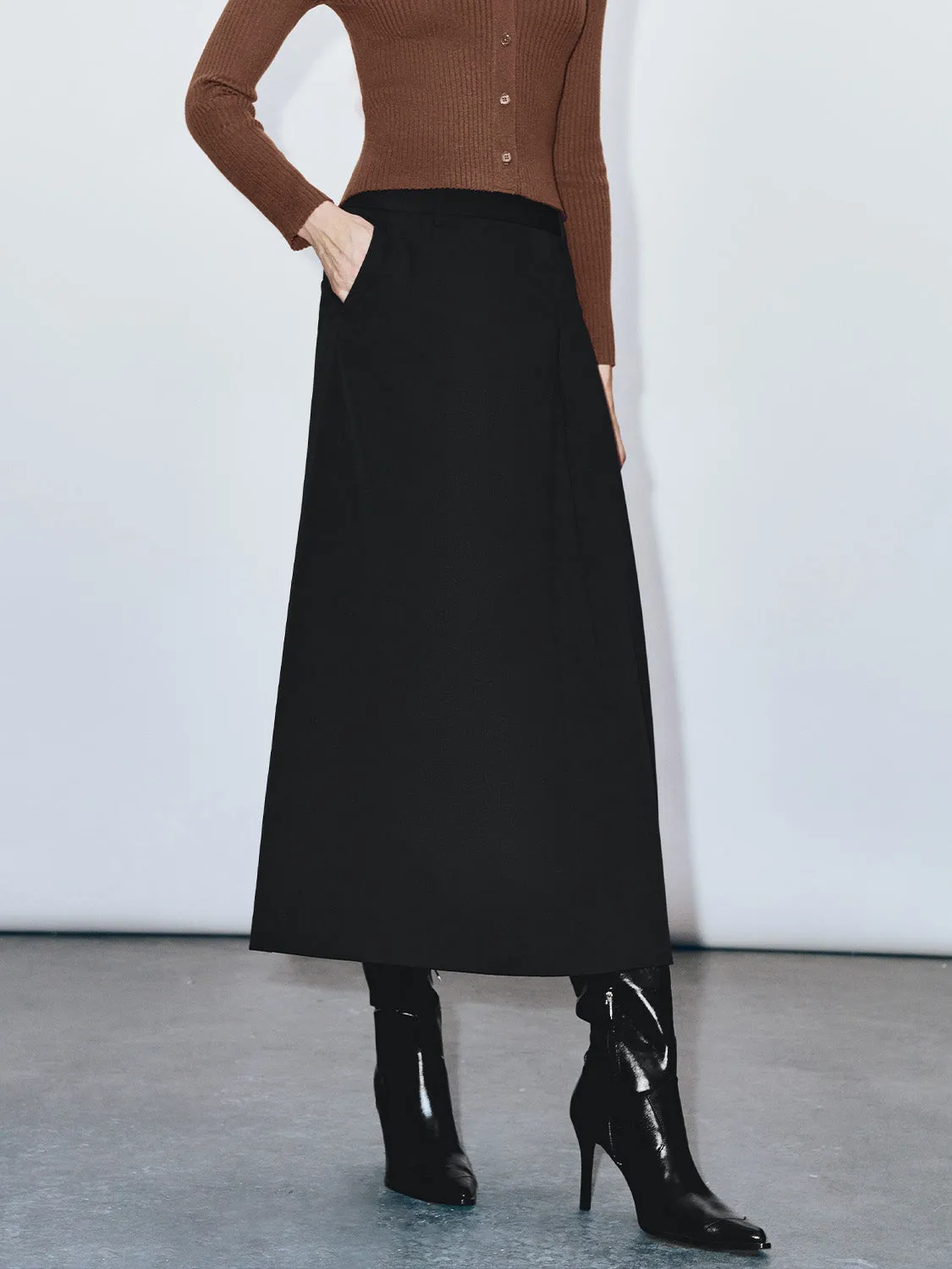 Tailored Midi A-Line Skirt