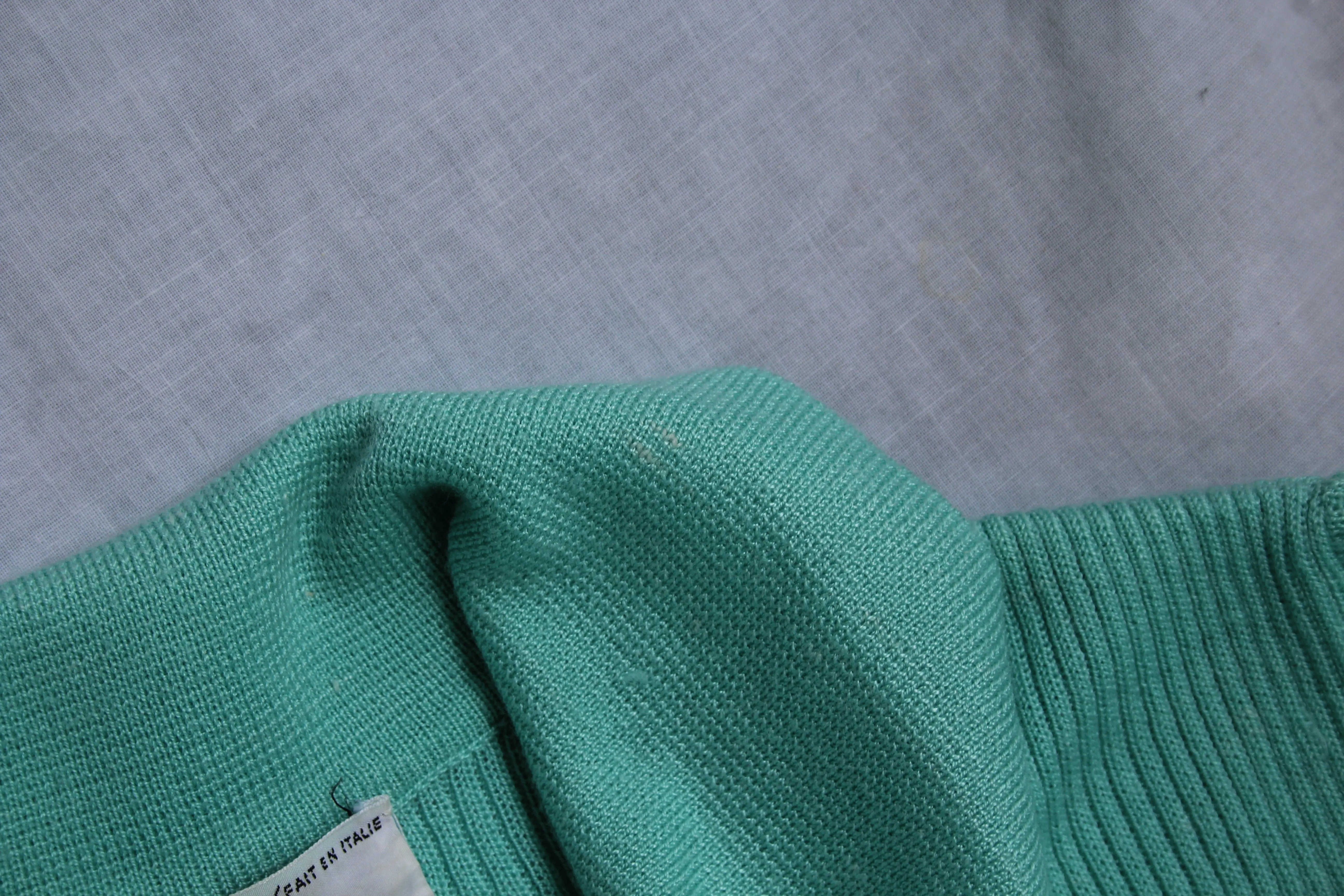 Vintage 70s/80s Aqua Ribbed Silk-Blend Polo - M