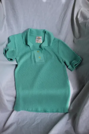 Vintage 70s/80s Aqua Ribbed Silk-Blend Polo - M