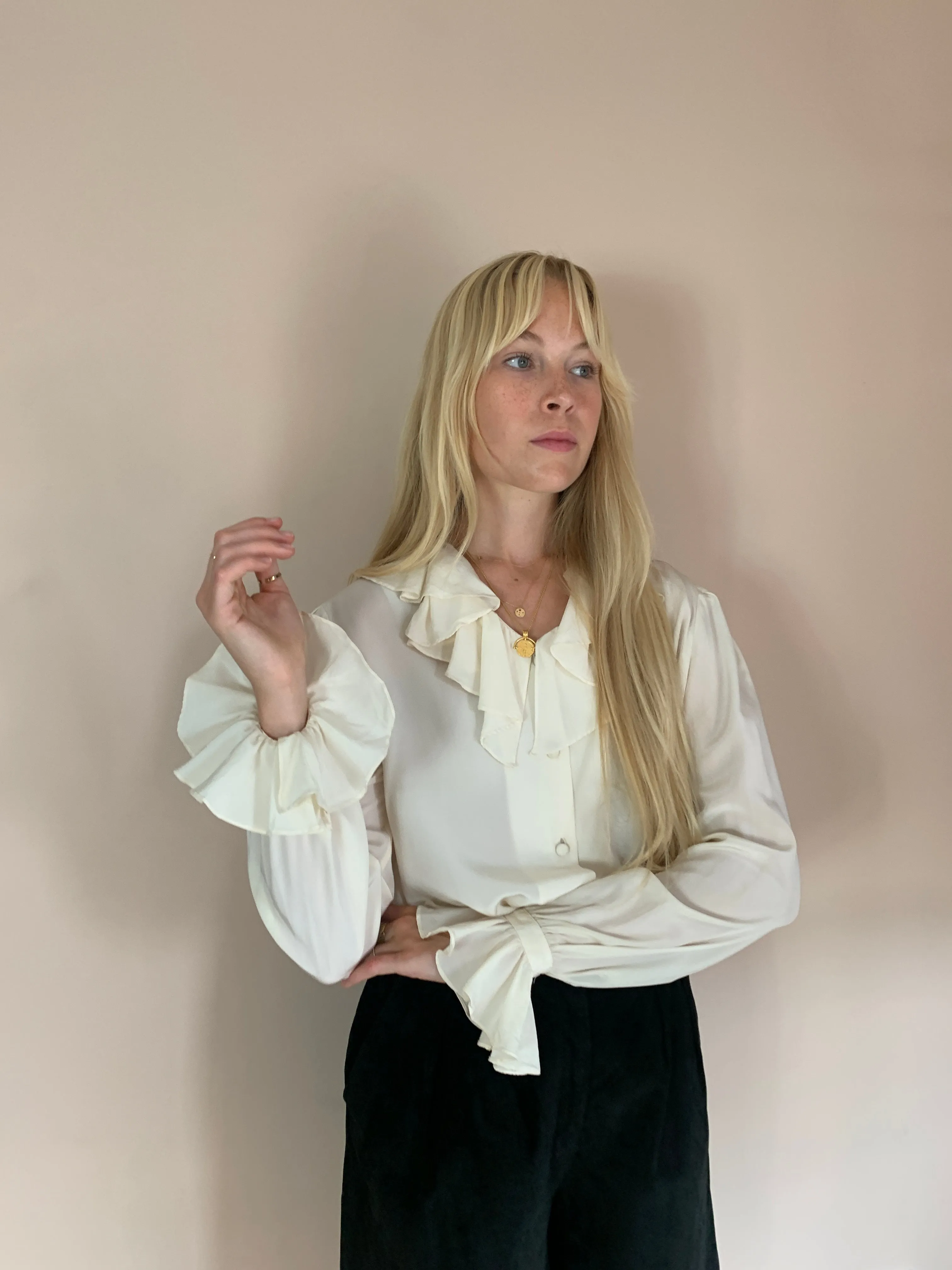Vintage LIHLI New York frill silk shirt