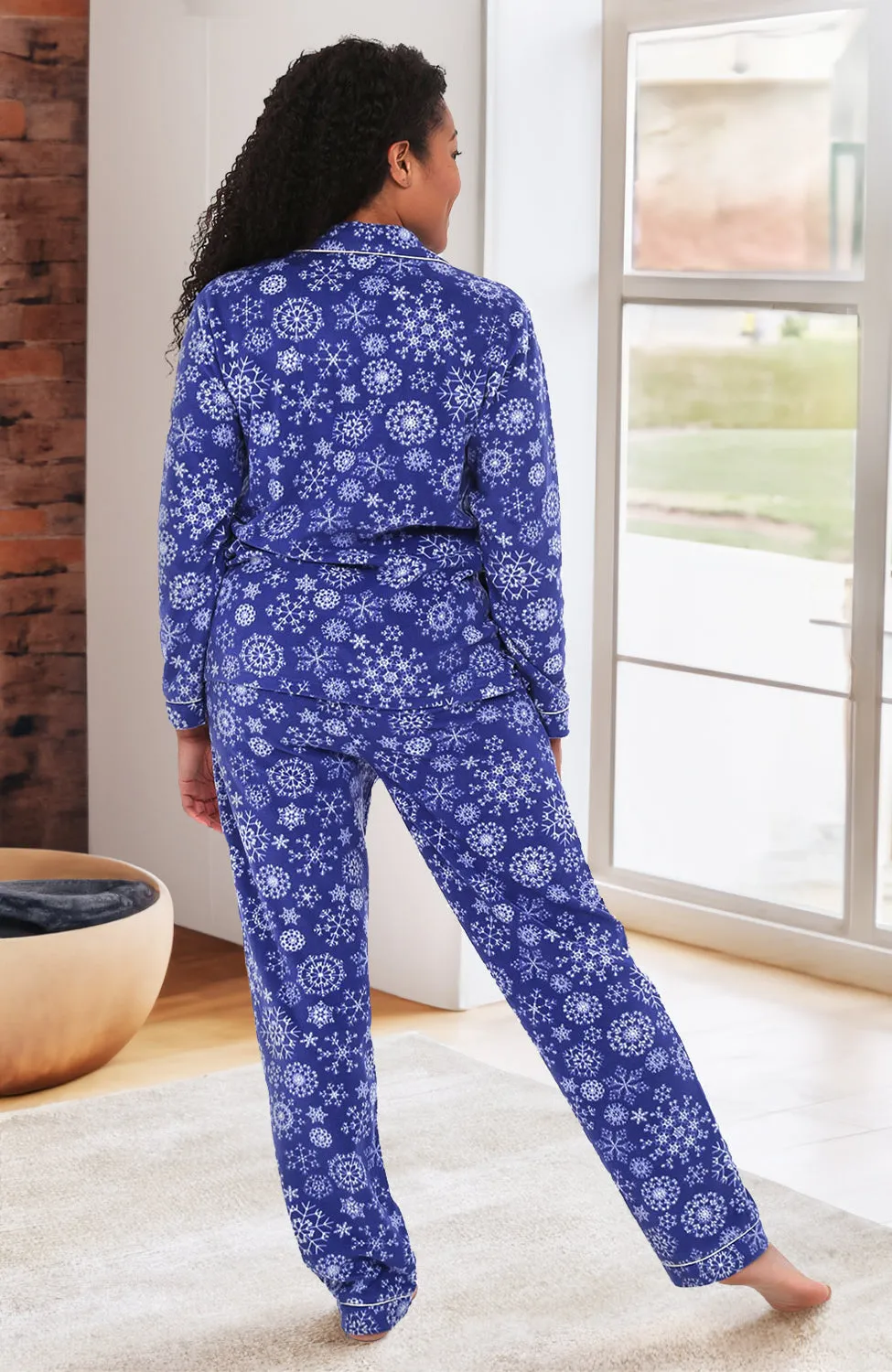 Women's Plush Fleece Pajamas Set, Button Down Winter PJ Set