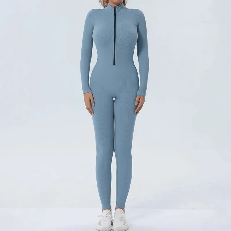 Women's Seamless Zip-Up Bodycon Jumpsuit for Training - SF1677