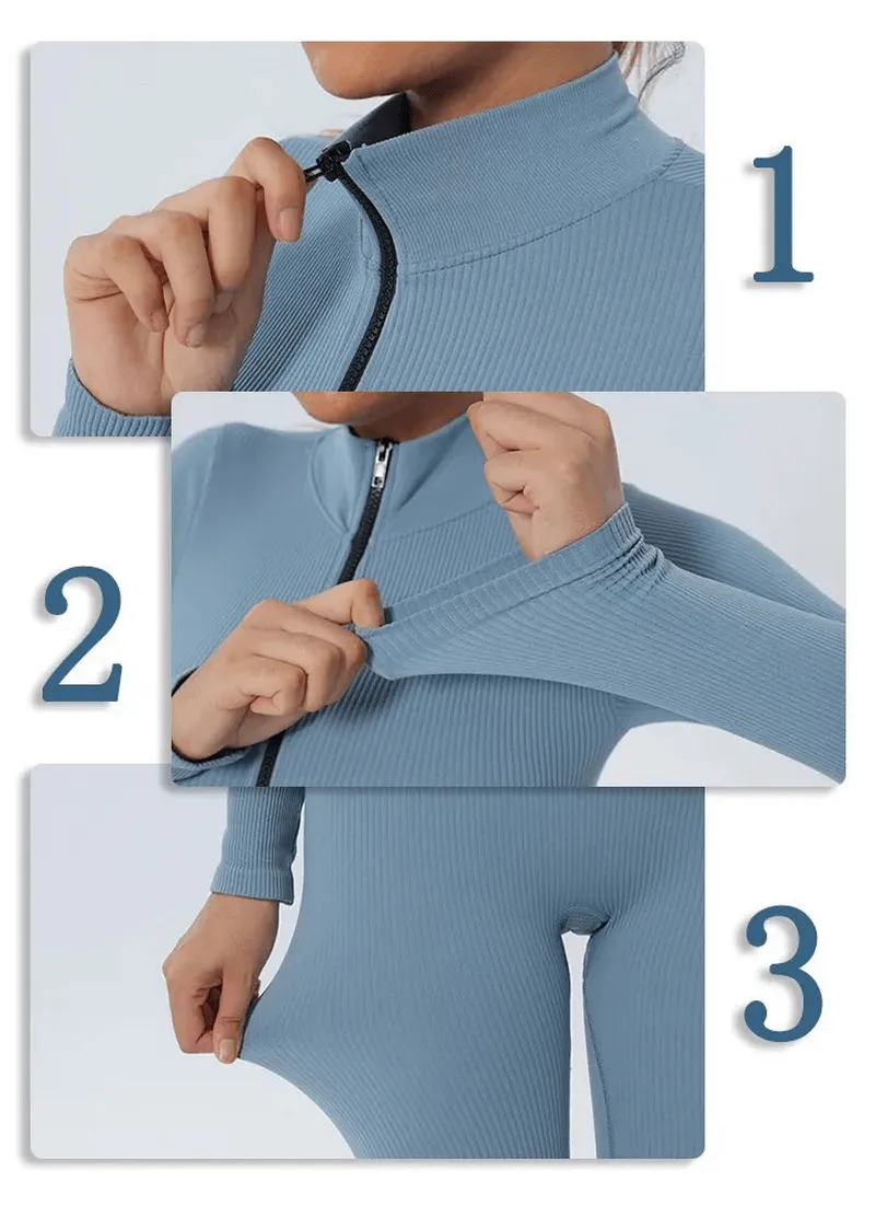 Women's Seamless Zip-Up Bodycon Jumpsuit for Training - SF1677