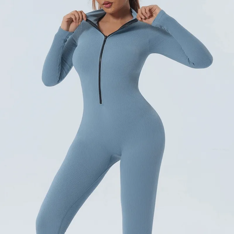 Women's Seamless Zip-Up Bodycon Jumpsuit for Training - SF1677