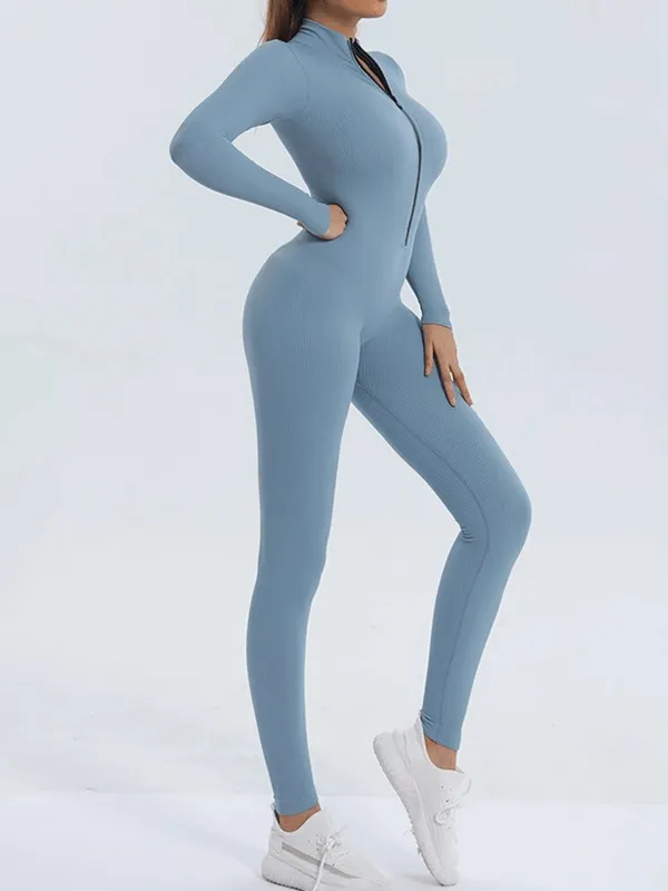 Women's Seamless Zip-Up Bodycon Jumpsuit for Training - SF1677