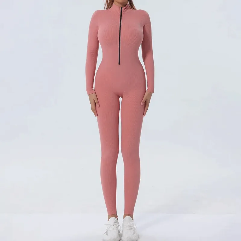 Women's Seamless Zip-Up Bodycon Jumpsuit for Training - SF1677