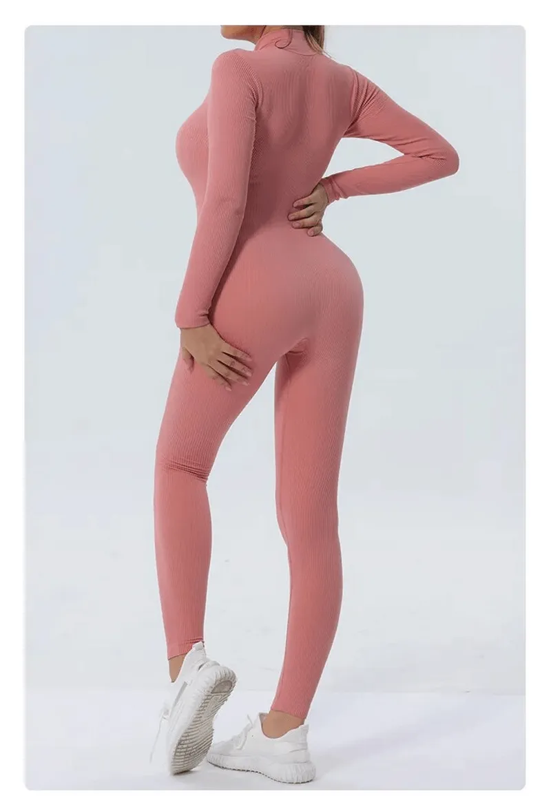 Women's Seamless Zip-Up Bodycon Jumpsuit for Training - SF1677