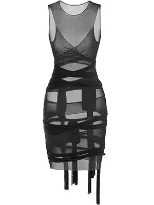 ZAFUL Women's Tulle Mesh Wrap Tie One-piece Bandage Club Dress