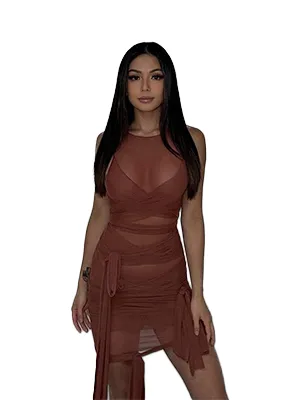ZAFUL Women's Tulle Mesh Wrap Tie One-piece Bandage Club Dress